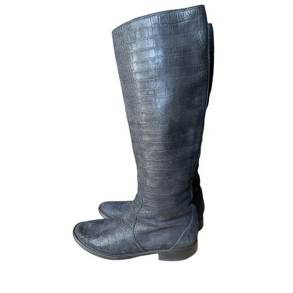 Sigerson Morrison Tall Boots Black Leather Embossed Croc Print Size 8 $695 - Picture 1 of 7